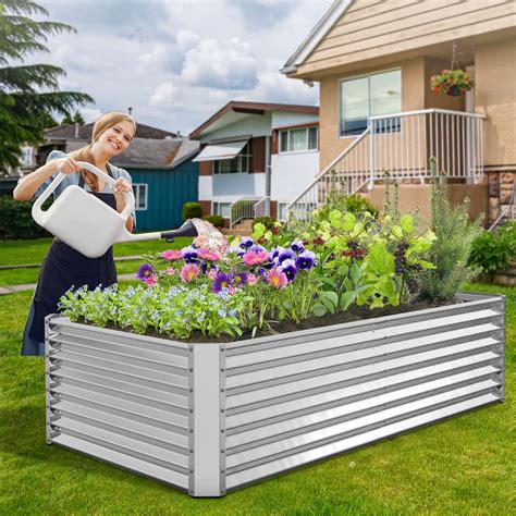 galvanized steel l-shaped raised garden planter box|galvanized raised garden bed 8x4x2ft.